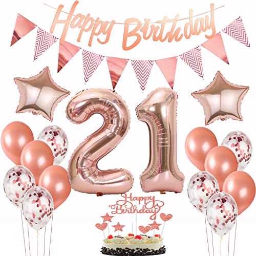 deko 21. geburtstag frauen deko rosegold ,ballon 21. geburtstag kuchen deko luftballon 21 rosegold Tortendeko 21 Geburtstag girlande banner geburtstagsdeko 21 jahre Tortendeko von Hopewey