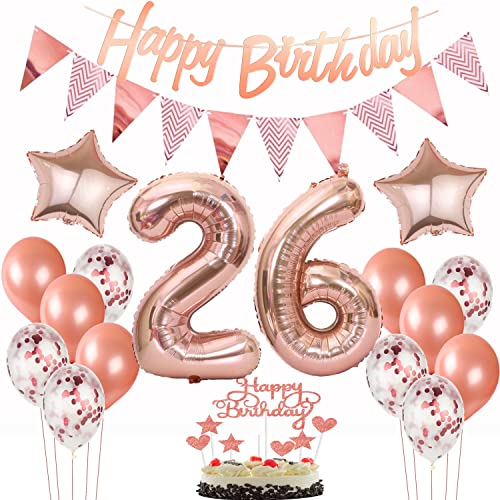 deko 26. geburtstag frauen deko rosegold ,ballon 26. geburtstag kuchen deko luftballon 26 rosegold Tortendeko 26 Geburtstag girlande banner geburtstagsdeko 26 jahre Tortendeko von Hopewey