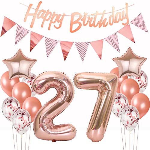 Deko 27. Geburtstag Rosegold - Luftballons, Girlande, Banner für Frauen - Dekoration Set Deko 27. Geburtstag Rosegold - Luftballons, Girlande, Banner für Frauen - Dekoration Set von Hopewey