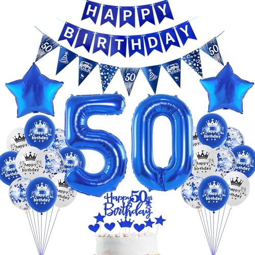 deko 50. Geburtstag Dekoration,Blau Tortendeko Geburtstag 50 Jahre mann Party Deko 50 Geburtstag frauen mann,luftballons 50. Geburtstag mann frauen,Blau Geburtstagsdeko 50 Jahre Männer ballon von Hopewey
