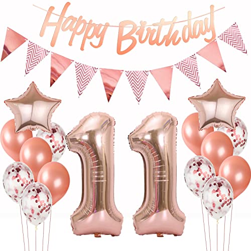 Deko 11. Geburtstag Mädchen Rosegold - Luftballons, Girlande, Banner für Geburtstagsdekoration Deko 11. Geburtstag Mädchen Rosegold - Luftballons, Girlande, Banner für Geburtstagsdekoration von Hopewey