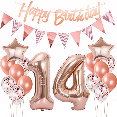 Deko 14. Geburtstag Mädchen Rosegold - Luftballons, Girlande, Banner für Geburtstagsdekoration Deko 14. Geburtstag Mädchen Rosegold - Luftballons, Girlande, Banner für Geburtstagsdekoration von Hopewey