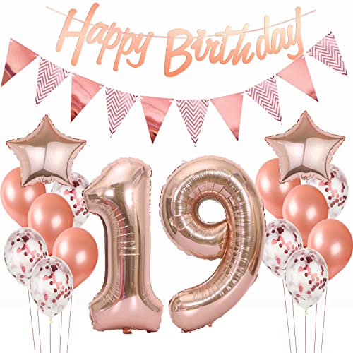 Deko 19. Geburtstag Rosegold - Luftballons, Girlande, Banner für Mädchen - Dekoration Set Deko 19. Geburtstag Rosegold - Luftballons, Girlande, Banner für Mädchen - Dekoration Set von Hopewey