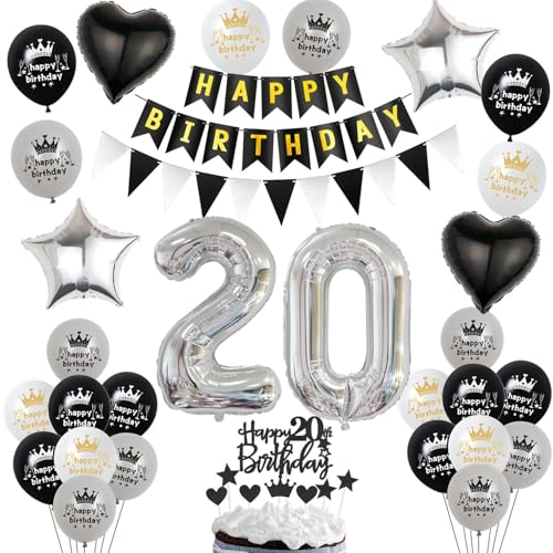 Luftballon 20. Geburtstag Dekoration Schwarz Silber Tortendeko Geburtstag 20 Jahre Mann kuchen deko Luftballon 20. Geburtstag Dekoration Schwarz Silber Tortendeko Geburtstag 20 Jahre Mann kuchen deko von Hopewey