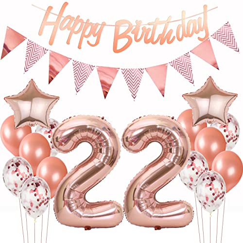 Deko 22. Geburtstag Rosegold - Luftballons, Girlande, Banner für Frauen - Geburtstagsdekoration Deko 22. Geburtstag Rosegold - Luftballons, Girlande, Banner für Frauen - Geburtstagsdekoration von Hopewey