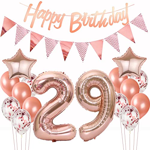 Deko 29. Geburtstag Frauen Rosegold - Luftballons, Girlande, Banner für Geburtstagsdekoration von Hopewey