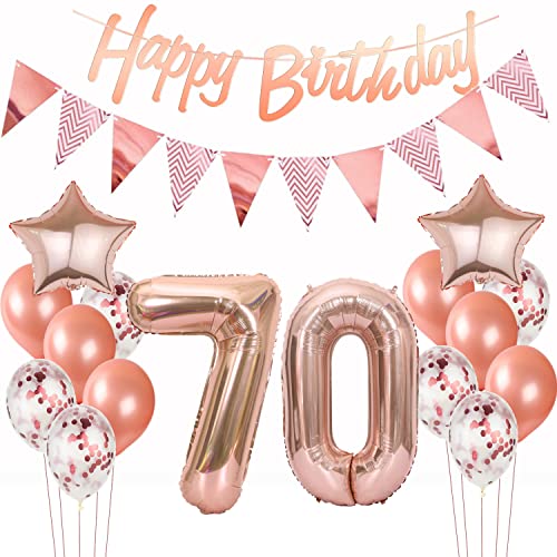 Deko 70. Geburtstag Frauen Rosegold - Luftballons, Girlande, Banner für Geburtstagsdekoration von Hopewey