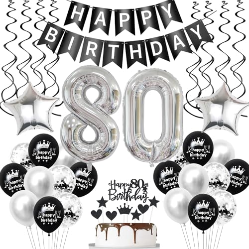 luftballon 80. geburtstag deko Mann Schwarz Silber geburtstagsdeko 80 jahre Frauen Mann set Deko 80 Geburtstag männer Dekoration ballon 80. geburtstag Frau geburtstags banner 80 geburtstag deko von Hopewey