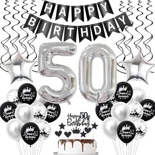 luftballon 50 geburtstag deko mann frauen Schwarz Silber geburtstagsdeko 50 jahre frau Männer Deko 50. Geburtstag mann Dekoration ballon 50. geburtstag frau Tortendeko 50 geburtstag frauen von Hopewey