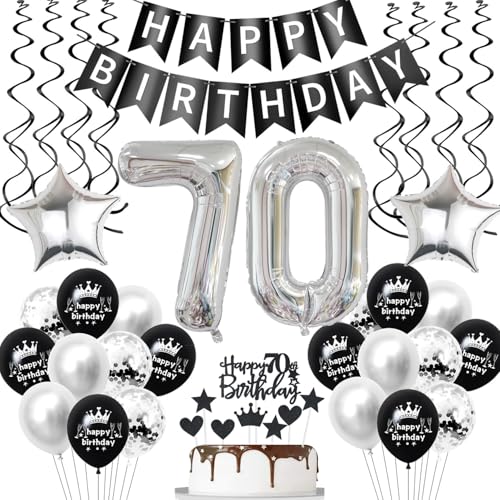 luftballon 70 geburtstag deko mann frauen Schwarz Silber geburtstagsdeko 70 jahre frau Männer Deko 70. Geburtstag mann Dekoration ballon 70. geburtstag frau Tortendeko 70 geburtstag frauen von Hopewey