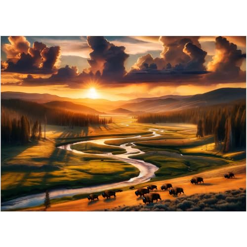 Hopgo 1000-teiliges Puzzle für Erwachsene, Puzzle mit Sonnenuntergang für Puzzleliebhaber, Familienspiel, 70 x 50cm von Hopgo