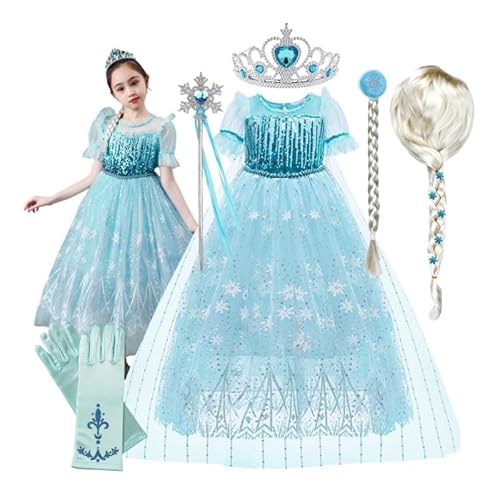 Faszinierendes Elsa Eiskönigin Kostüm für Mädchen: Prinzessin Faschingskostüm mit Pailletten, inspiriert von Frozen - Ideale Wahl für einzigartige Kinderkostüme (Set mit Perücke, 134/140 (140 cm)) Faszinierendes Elsa Eiskönigin Kostüm für Mädchen: Prinzessin Faschingskostüm mit Pailletten, inspiriert von Frozen - Ideale Wahl für einzigartige Kinderkostüme (Set mit Perücke, 134/140 (140 cm)) von Hopki.pl