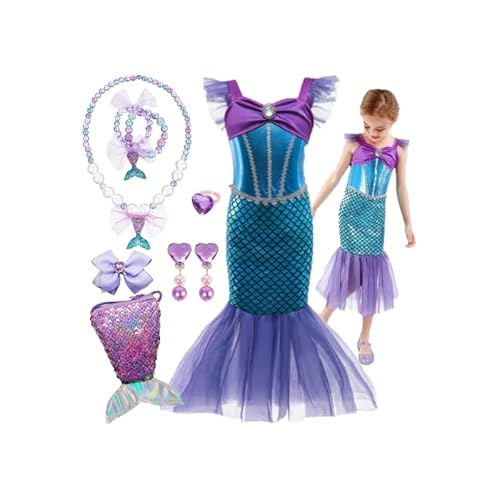Hopki.pl Arielle Meerjungfrau Kostüm Mädchen - Fasching Unterwasserwelt Kostüm Kinder - Inkl. Zubehör für Magische Abenteuer (134/140 cm) von Hopki.pl