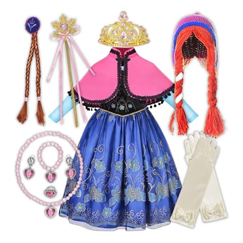 Hopki.pl Eiskönigin Anna Kostüm Mädchen - Prinzessin Kleid mit Zubehör - Perfekt für Karneval, Fasching und Abenteuer (Set 1, 92/98 CM) von Hopki.pl