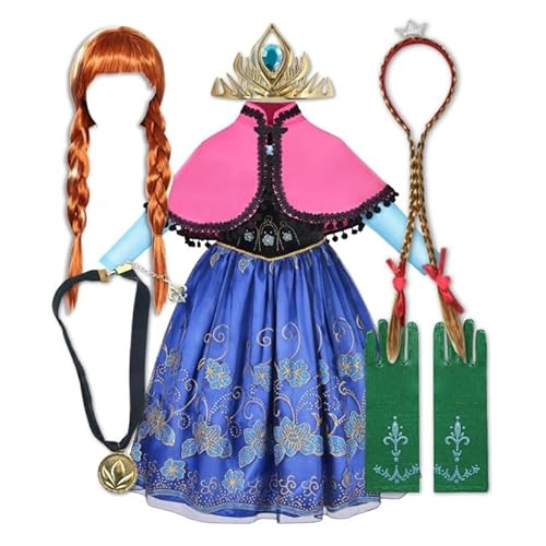 Hopki.pl Eiskönigin Anna Kostüm Mädchen - Prinzessin Kleid mit Zubehör - Perfekt für Karneval, Fasching und Abenteuer (Set 2, 140/146 CM) von Hopki.pl