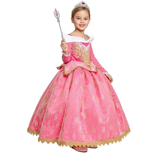 Hopki.pl Prinzessin Aurora Faschingskostüm Mädchen - Karnevalskostüm mit Krone - Kinderkostüme für Märchenfans - Perfekt für Karneval, Geburtstag oder Spielzeit (128-134 CM) von Hopki.pl