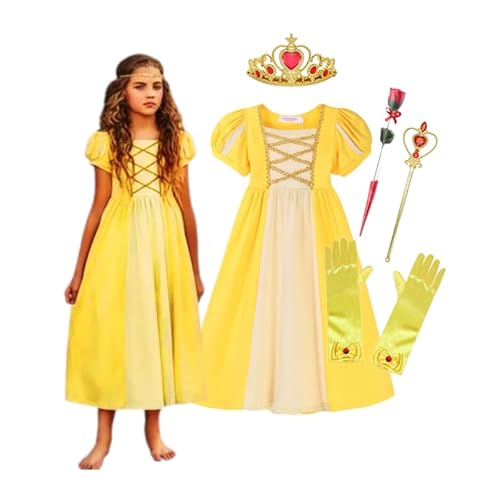 Hopki.pl Prinzessin Belle Kostüm für Mädchen – Faschingskostüme für Kinder: Ideal als Prinzessin Kleid oder Faschingskostüm Mädchen, ergänzt um ein Zubehör-Set! (122/128 (130 cm)) von Hopki.pl