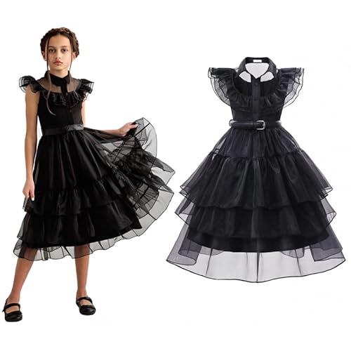 Hopki.pl Wednesday Kostüm für Mädchen: Perfekt für Karneval, Halloween oder Themenpartys - Ideal für Kinder und Fans der Addams Family (Standard, 122/128 cm) von Hopki.pl