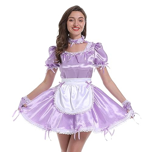 Hoplizy Sissy Maid Outfit Halloween Französische Dienstmädchen Schleife Kleid Cosplay Kostüm Klassische Schürze Kostüm (L) Lavendel von Hoplizy