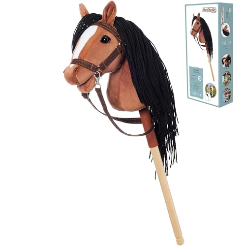 HOPPIHORSE Steckenpferd mit Trense - A4 - Hobby Horse mit Zügeln, Schultergurt, Schweif - hochwertiges Plüsch mit Langer Mähne - Silikongriff für besseren Halt - mit Geschenkverpackung von Hoppimals