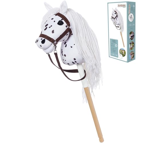 HOPPIHORSE Steckenpferd mit Trense - A4 - Hobby Horse mit Zügeln, Schultergurt, Schweif - hochwertiges Plüsch mit Langer Mähne - Silikongriff für besseren Halt - mit Geschenkverpackung von Hoppimals