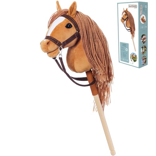 HOPPIHORSE Steckenpferd mit Trense - A4 - Hobby Horse mit Zügeln, Schultergurt, Schweif - hochwertiges Plüsch mit Langer Mähne - Silikongriff für besseren Halt - mit Geschenkverpackung von Hoppimals