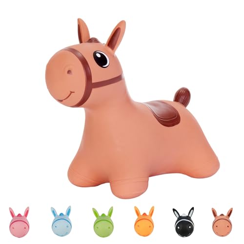 Hoppimals Tootiny Hüpftier, Hüpfpferd, Hüpftier ab 1 Jahre, Perfekt für Gymnastik & Geschicklichkeit für Kinder, Verpackt im Geschenkkarton, inklusive Pumpe - Baby-Hüpfer, Braun von Hoppimals