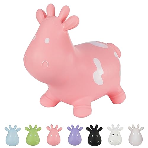 Hoppimals Tootiny Hüpftier, Hüpftier ab 1 Jahre & Hüpftier ab 2 Jahre, Hüpfende Kuh, Für Gymnastik & Geschicklichkeit für Kinder, Verpackt im Geschenkkarton, inklusive Pumpe - Baby-Hüpfer ROSA von Hoppimals