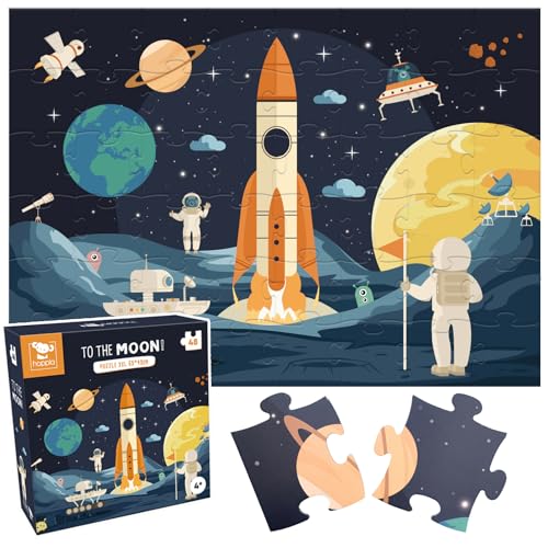 Hoppla - Kinder Weltraum Puzzle XL - to The Moon - Riesiges Puzzle, 69x49 cm - 48 Teile - Ab 4 Jahren - Universum, Mond, Planet - Jungen Geschenk Hoppla - Kinder Weltraum Puzzle XL - to The Moon - Riesiges Puzzle, 69x49 cm - 48 Teile - Ab 4 Jahren - Universum, Mond, Planet - Jungen Geschenk von Hoppla