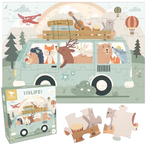 Hoppla - Kinderpuzzle XL - Van Life - Riesenpuzzle, 69x49cm - 48 Teile - ab 4 Jahren - Tierpuzzle, Van, Abenteuer, Gitarre - Geschenk für Jungen Hoppla - Kinderpuzzle XL - Van Life - Riesenpuzzle, 69x49cm - 48 Teile - ab 4 Jahren - Tierpuzzle, Van, Abenteuer, Gitarre - Geschenk für Jungen von Hoppla