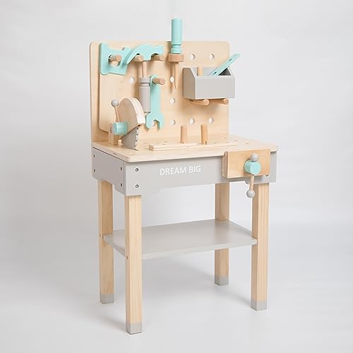 Hopscotch Squad Holz Werkbank & Werkzeug Set & Zubehör für Pretend Building Little Builder Play Montessori Contruction, mit Hammer, Säge, Schraubenschlüssel, Schraubenzieher, Schraubstock Hopscotch Squad Holz Werkbank & Werkzeug Set & Zubehör für Pretend Building Little Builder Play Montessori Contruction, mit Hammer, Säge, Schraubenschlüssel, Schraubenzieher, Schraubstock von Hopscotch Squad