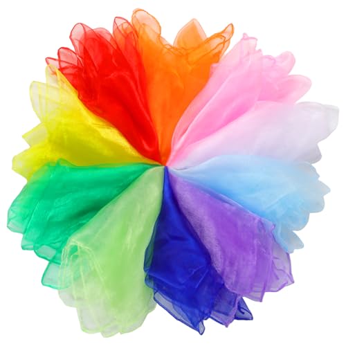 Hopton Bunte Jongliertücher, 10 Stück Chiffontücher, 60 x 60 cm Square Seidentücher, 10 Farben Bunte Tücher, Tanztücher für Kindergarten Kindershow Sensorisches Jonglieren Tanzen von Hopton