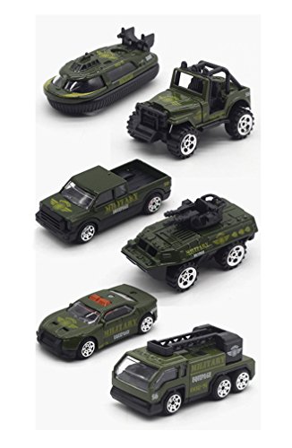 HorBous Legierung Armee Fahrzeugmodelle Auto Spielzeug, Mini Armee Spielzeug Tank, Jeep, Panzer, Pick-ups, Hubschrauber Spielset etc. 6 Stück Set Car Modell Maßstab 1:64 (Army Trucks) von HorBous