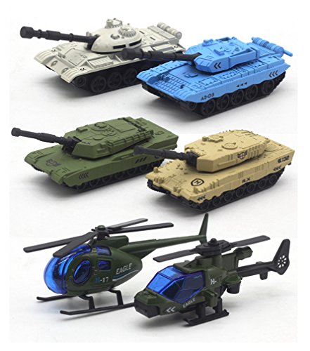 HorBous Legierung Armee Fahrzeugmodelle Auto Spielzeug, Mini Armee Spielzeug Tank, Jeep, Panzer, Pick-ups, Hubschrauber Spielset etc. 6 Stück Set Car Modell Maßstab 1:64 (Tank) von HorBous