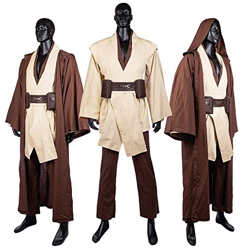 Horizoncos Jedi Kostüm Robe für Erwachsene, Obi Wan Kenobi, Kostüm, Kapuzenuniform, komplettes Set, Halloween, Cosplay, Umhang, Erwachsene, XL von Horizoncos