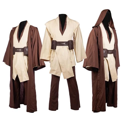 Horizoncos Jedi Kostüm Robe für Erwachsene, Obi Wan Kenobi, Kostüm, Kapuzenuniform, komplettes Set, Halloween, Cosplay, Umhang, Erwachsene, XL von Horizoncos