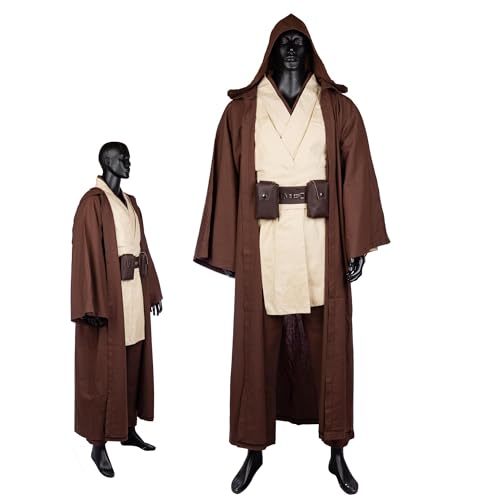Jedi-Kostüm für Erwachsene, Tunika, Robe, Obi Wan Kenobi, Cosplay-Kostüm, Ritter, Kapuzenuniform, komplettes Set, Halloween, Jedi-Umhang, Outfit (Braun, XXL) von Horizoncos