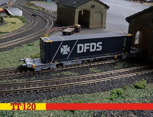 Hornby TT:120 TT6025 TOUAX, Sffgmss IFA-Wagen mit 45-Fuß-Container „DFDS“ – Güterwagen der Epoche 11 von Hornby