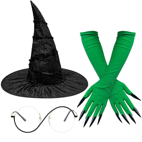 Horolam Hexe Elphaba Kostüm Zubehör, Hexenhut Elphie Brille Glinda Handschuhe Für Erwachsene Frauen Für Cosplay Dress Up von Horolam