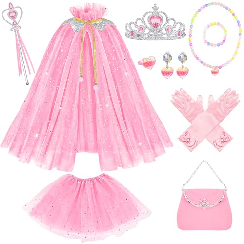 Horolam 11PCS Prinzessin Cape Dress up Clothes für kleine Mädchen, Prinzessin Cape mit Krone für Kinder Mädchen 3-8 Geburtstag Geschenke (rosa) von Horolam
