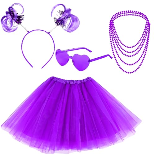 Horolam Tutu-Kostüm-Zubehör, Tutu für Damen und Erwachsene, Tutu-Kostüm-Set, Tutu-Rock, Stirnband für Neon-Party, Spirituosenwoche, 4 Stück (lila) von Horolam