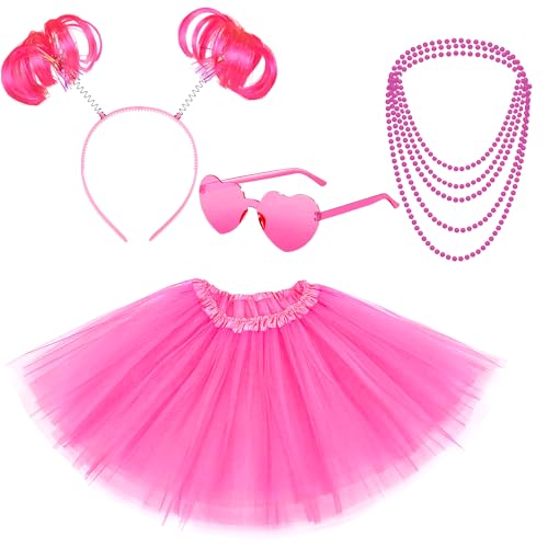 Horolam Tutu-Kostüm-Zubehör, Tutu für Damen und Erwachsene, Tutu-Kostüm-Set, Tutu-Rock, Stirnband für Neon-Party, Spirituosenwoche, 4 Stück (rosa) von Horolam