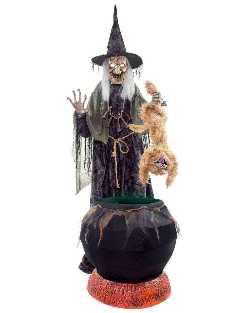 Böse Märchenhexe mit Katze Animatronic für Halloween von Horror-Shop.com