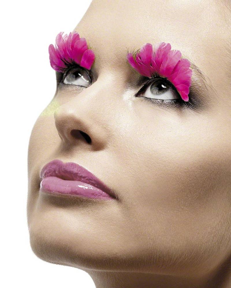 Feder Wimpern pink   Schrille Neonwimpern in Pink von Horror-Shop.com