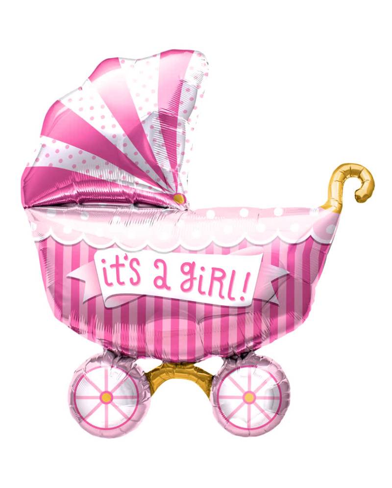 Folienballon Kinderwagen - It´s a Girl - Rosafarbener Folienballon von Horror-Shop.com