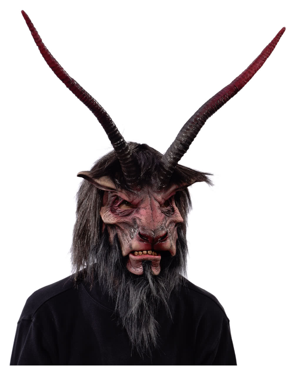 Gehörnte Krampus Maske mit Kunstfell  Horror Masken kaufen von Horror-Shop.com