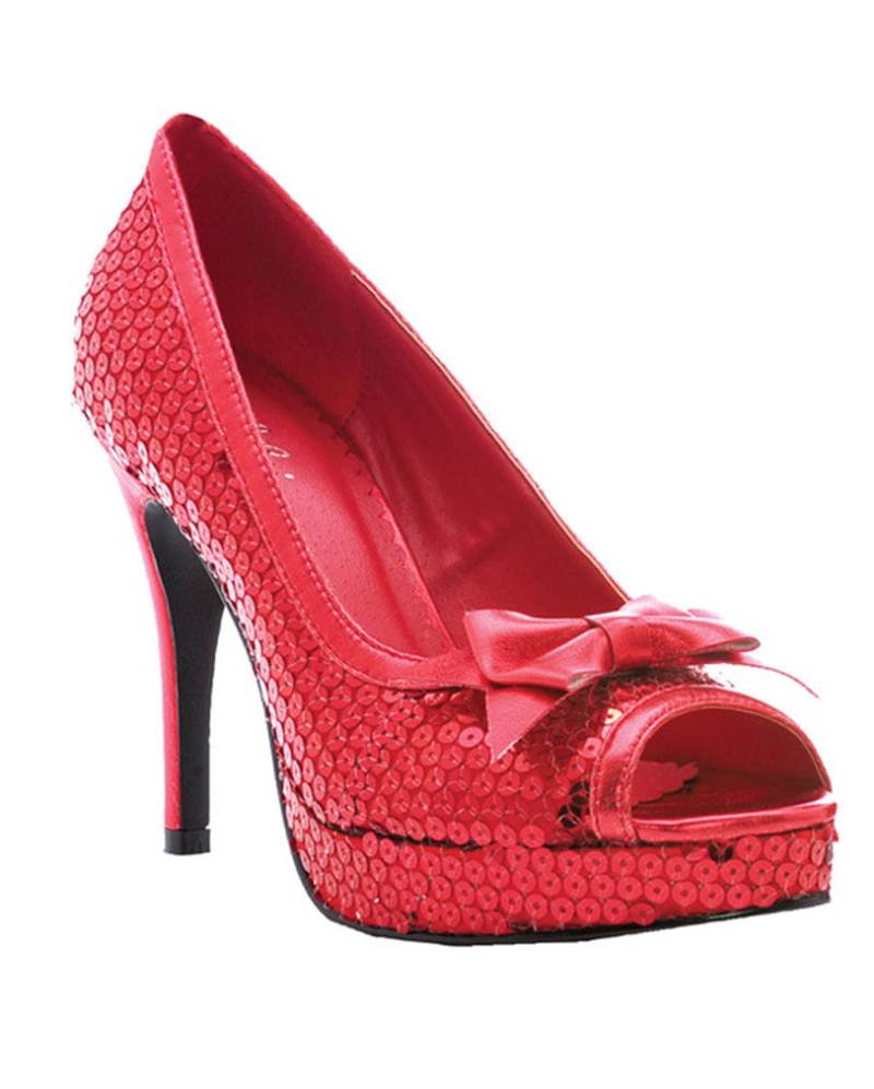 Glitter Pumps mit Schleife rot   Imposanter Damenschuh 37 von Horror-Shop.com