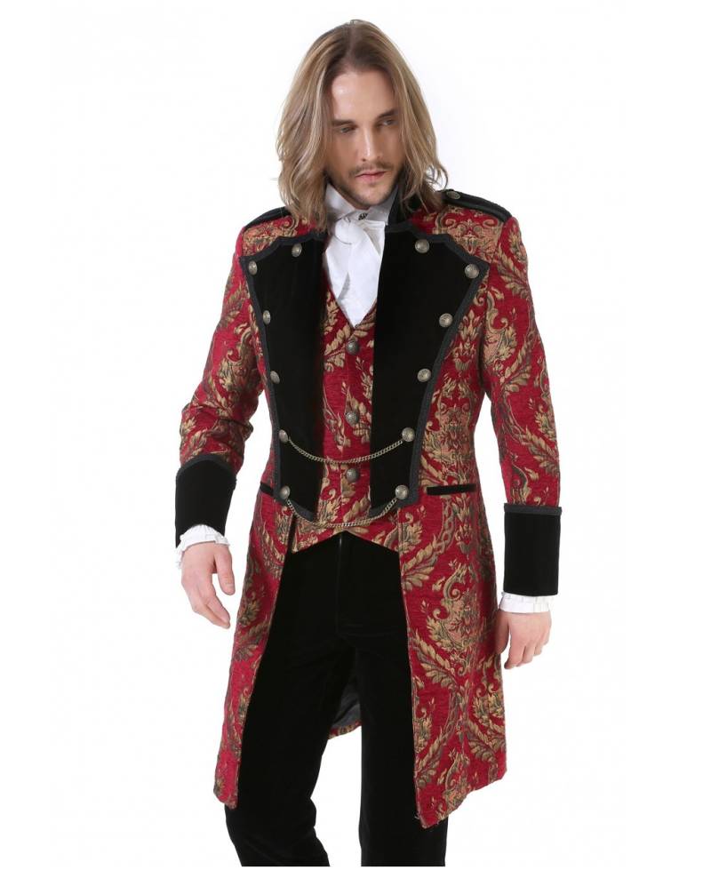 Gothic Aristokrat Herren Mantel Gold Rot ➤ Steampunk Fashion L von Horror-Shop.com