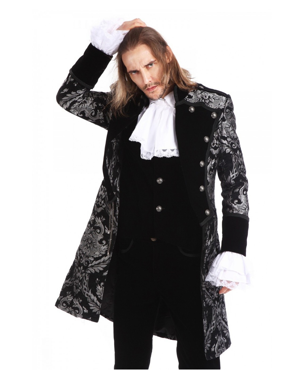 Gothic Aristokrat Herren Mantel Silber Schwarz ➤ Steampunk Fashion M von Horror-Shop.com