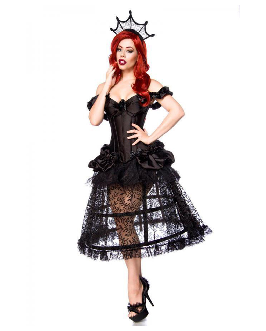 Gothic Queen Damenkostüm mit Reifrock für Halloween ★ XL-42 von Horror-Shop.com